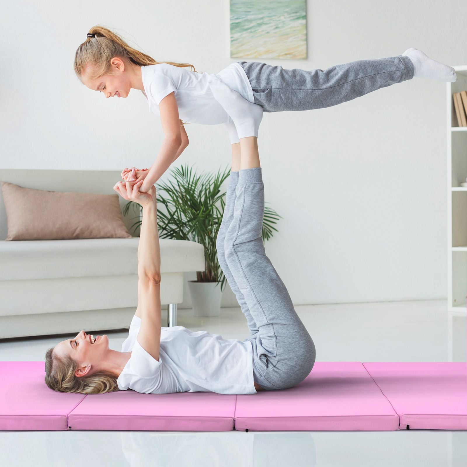 Folding Gymnastics Mat with Carry Handles Hook and Loop Fasteners