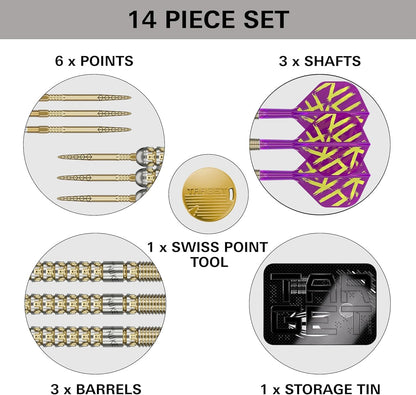 Luke Littler Gen 1 Prodigy Steel Tip Swiss Point Darts, 90% Tungsten Darts, 22G/23G/24G | Generation 1 Gold Steel Tip Darts, G1 Player Edition Swiss Points Dart Sets, Flights and Shafts