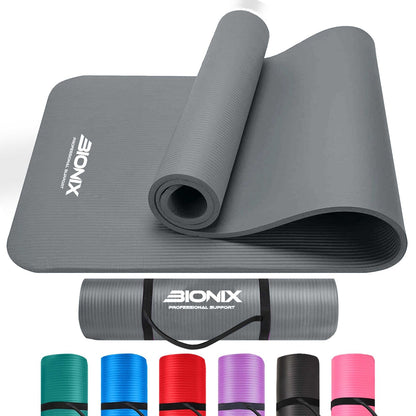 Yoga Mat Thick 10Mm Non Slip Gym Exercise Fitness Pilates Carry Strap NBR 183X62