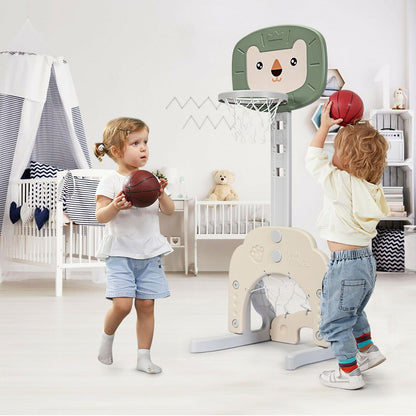 3-In-1 Basketball Hoop Set Stand with 5 Adjustable Height Levels