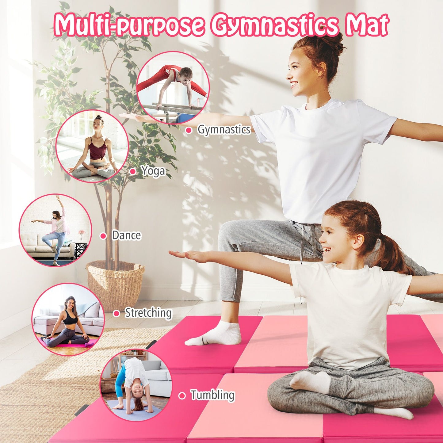 Folding Gymnastics Mat with Carry Handles Hook and Loop Fasteners