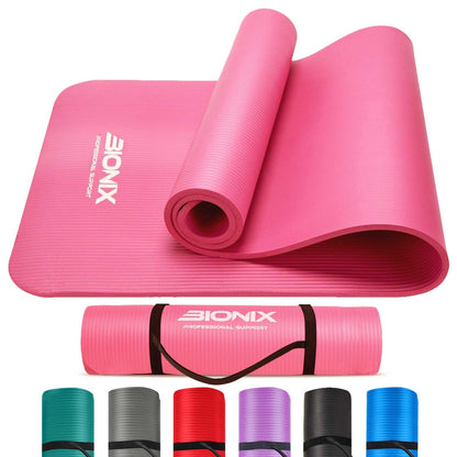 Yoga Mat Thick 10Mm Non Slip Gym Exercise Fitness Pilates Carry Strap NBR 183X62