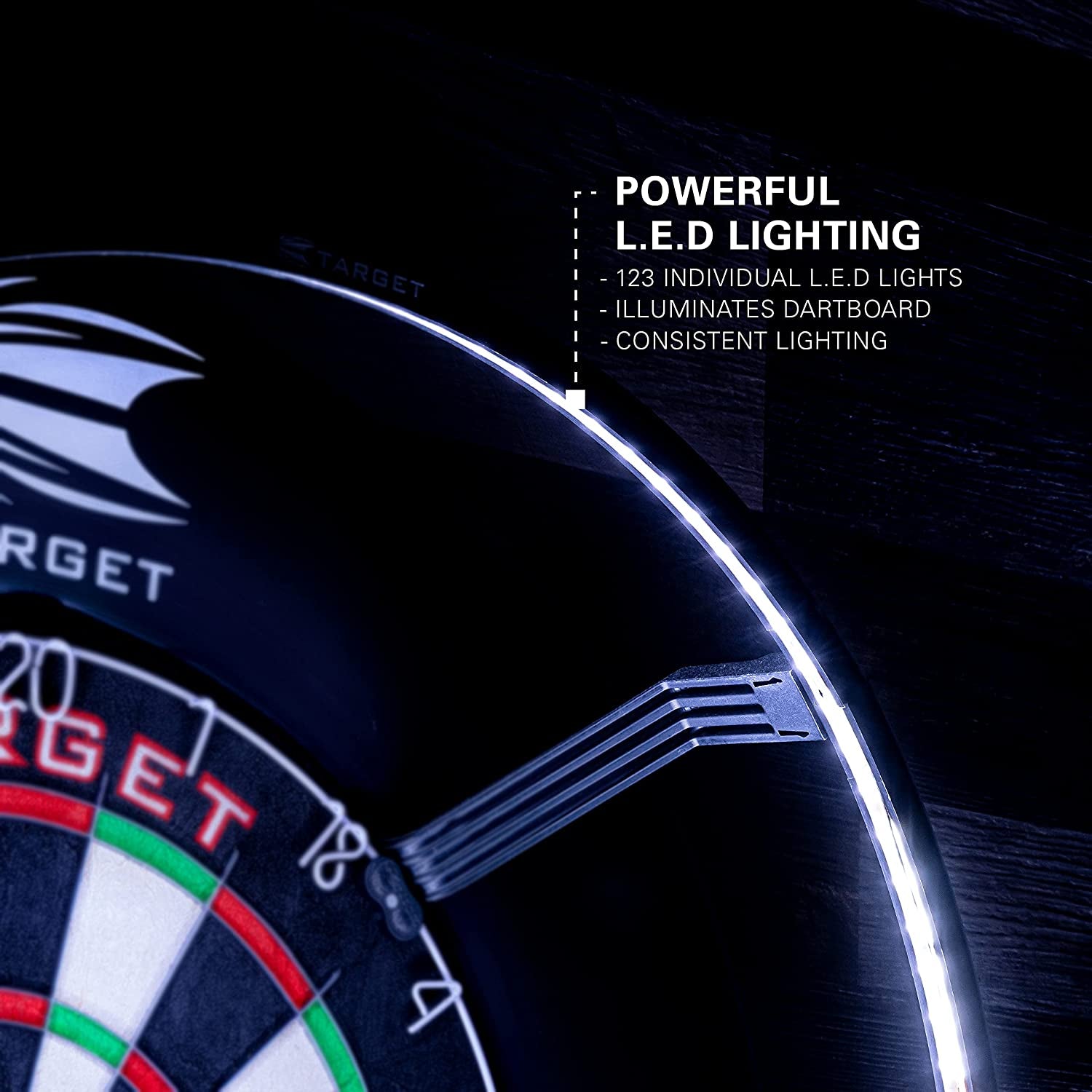 Corona Vision Dartboard Lighting System, Black Frame | White LED Dart Board Surround Ring Light | Available with Pro Tour Dartboards Surround & Championship Dartboard, or Oche Dart Mat