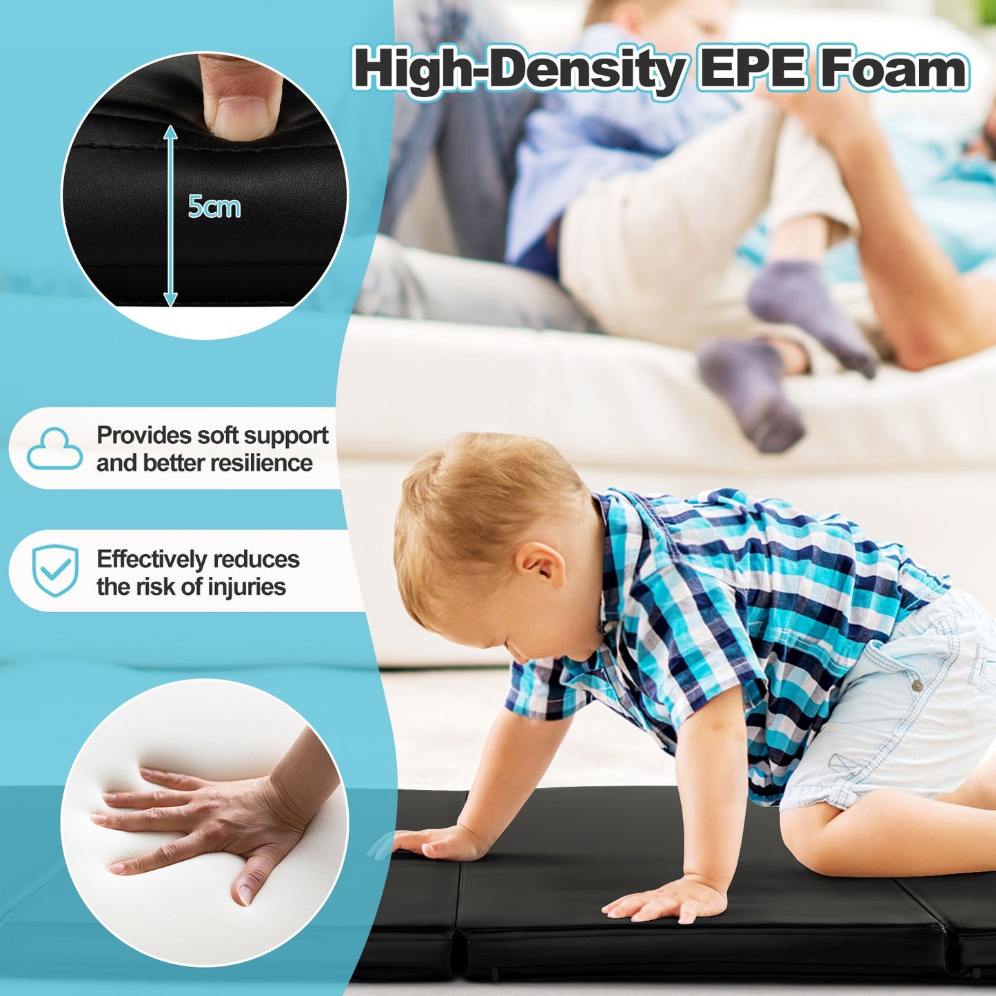 Folding Gymnastics Mat with Carry Handles Hook and Loop Fasteners