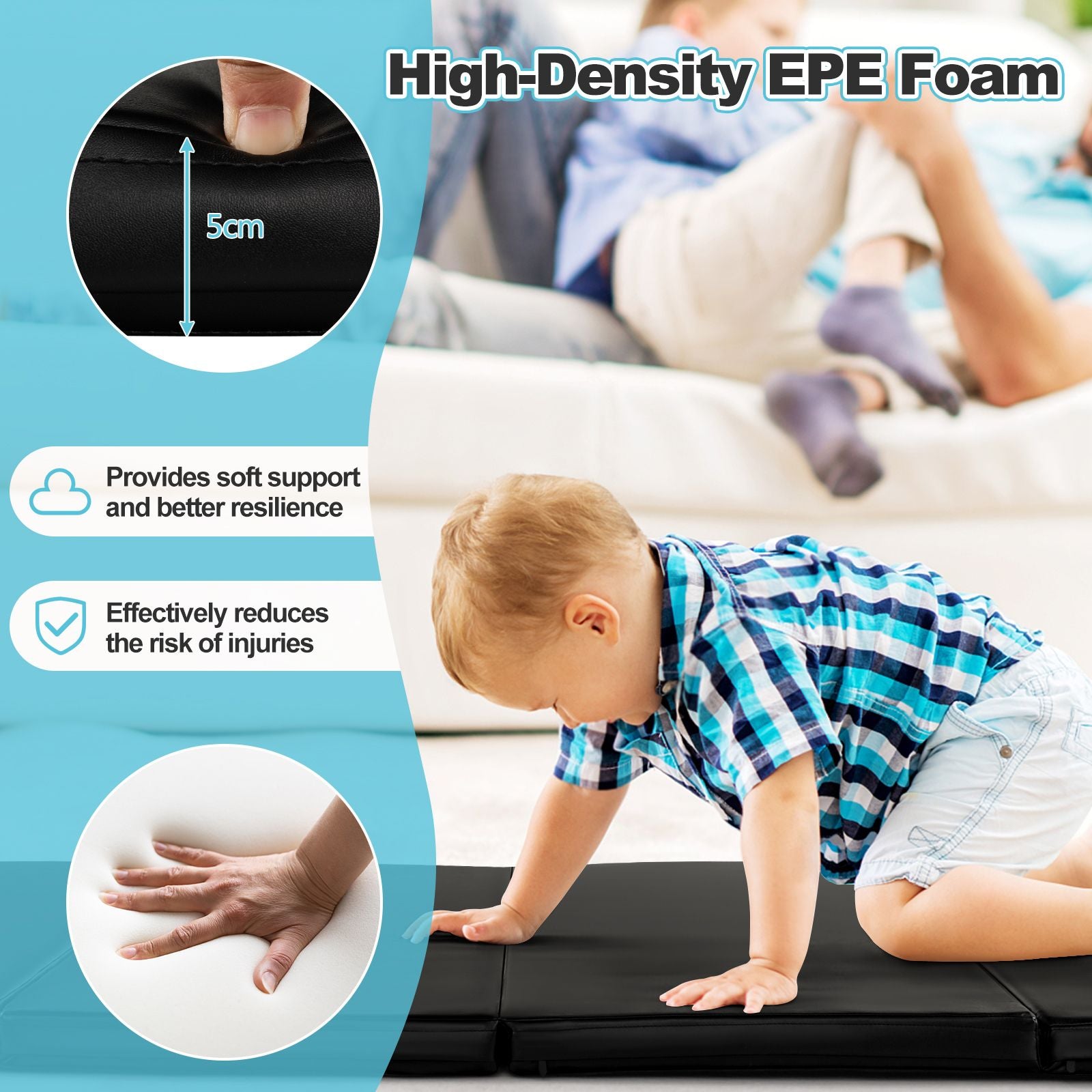 Folding Gymnastics Mat with Carry Handles Hook and Loop Fasteners