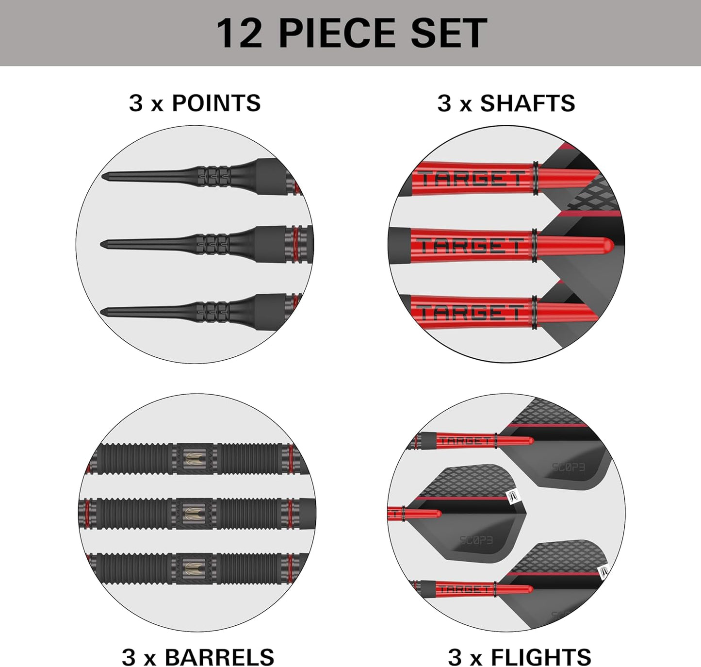 Scope Soft Tip Darts, 90% Tungsten Dart Set | Red & Black Darts, Darts Set with Pixel Tips, Electronic Darts, Soft Tip Darts | Barrel 10/11 – 18G/19G/20G/21G