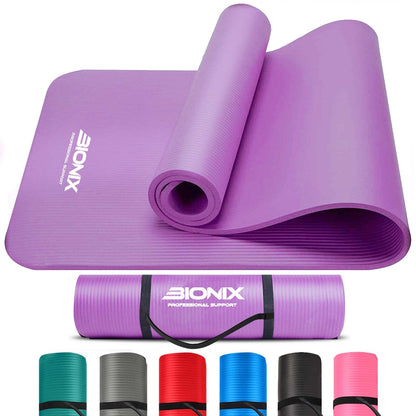 Yoga Mat Thick 10Mm Non Slip Gym Exercise Fitness Pilates Carry Strap NBR 183X62