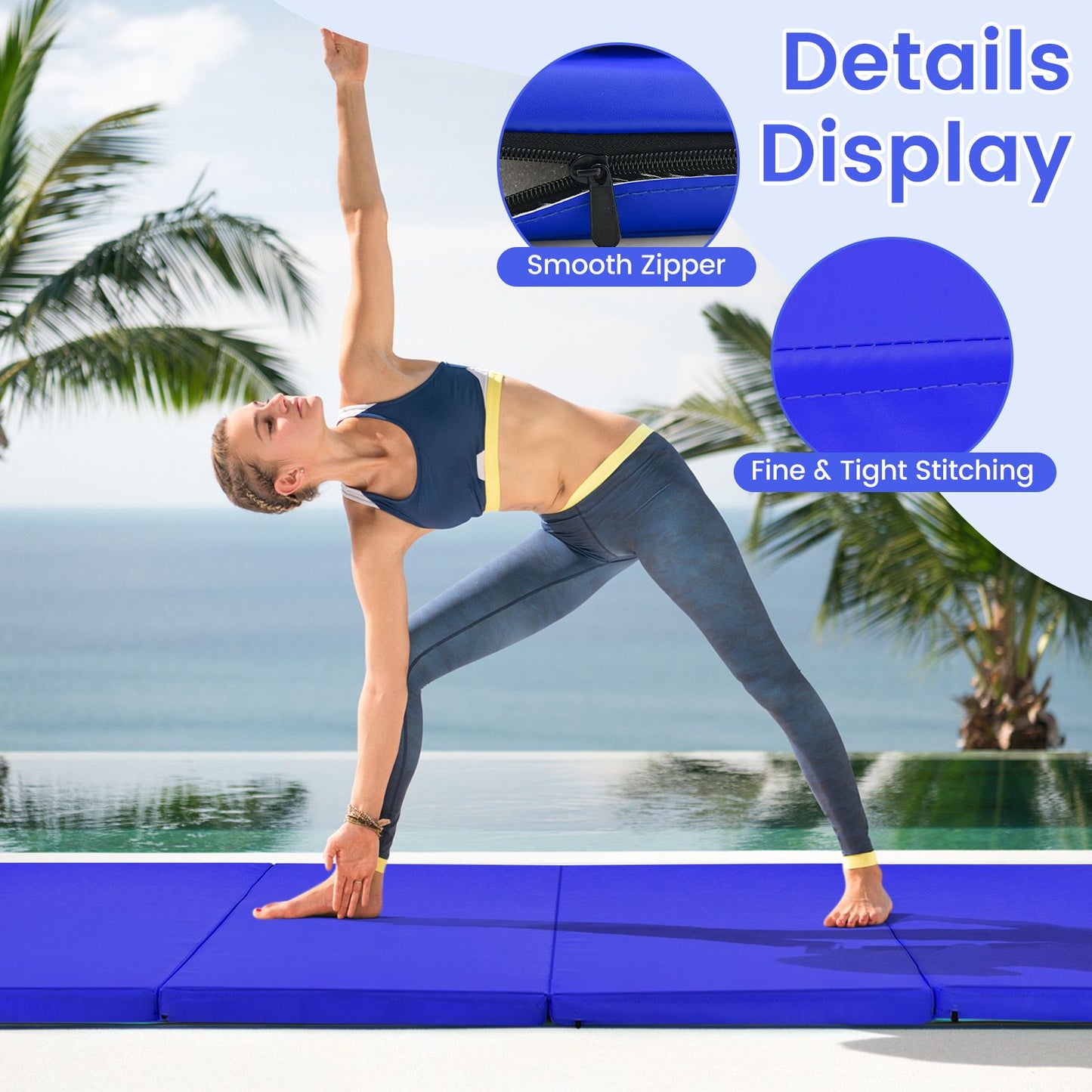 Folding Gymnastics Mat with Carry Handles Hook and Loop Fasteners