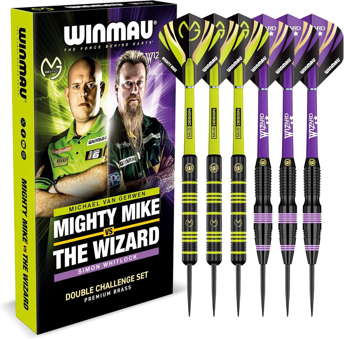 Darts Michael 'Mvg' Van Gerwen Vs Simon 'The Wizard' Whitlock | Twin Set | 22G Steeltip Brass Darts with Flights and Shafts (Stems)