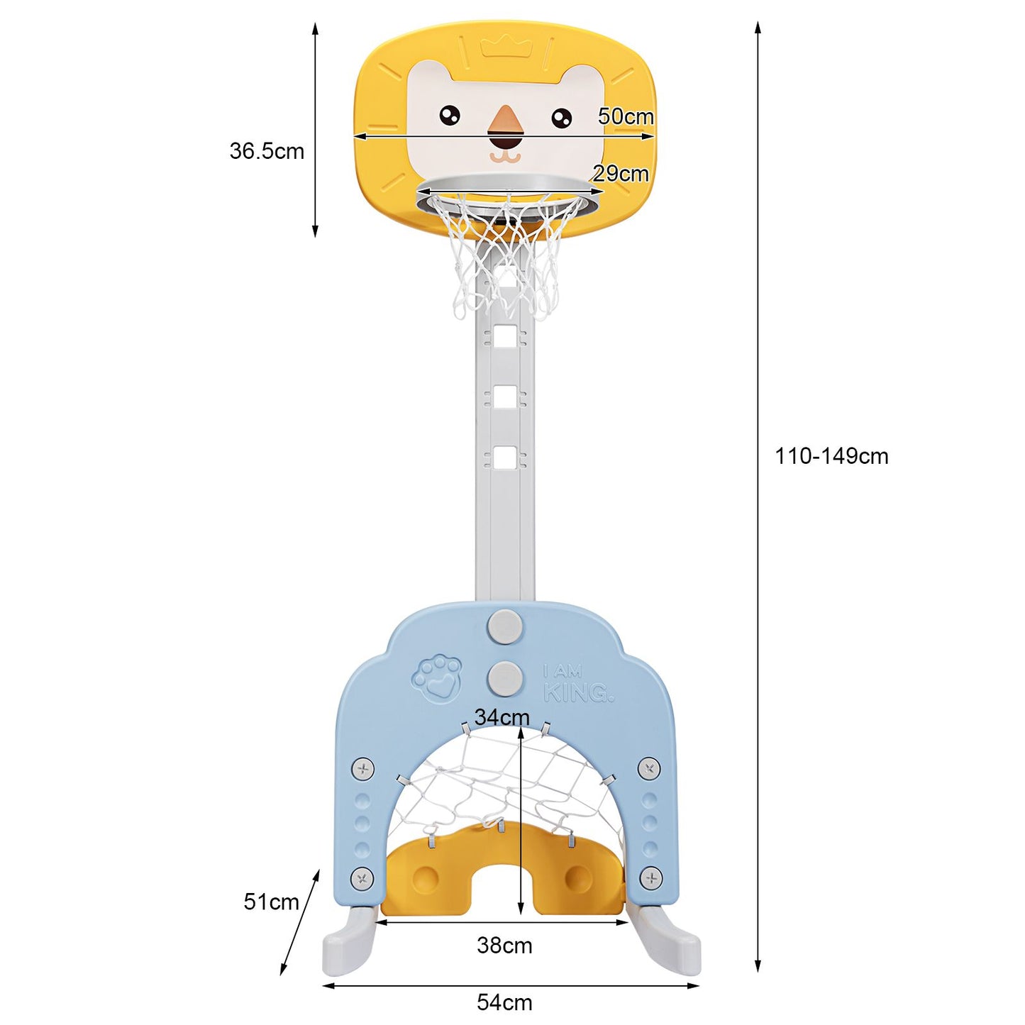 3-In-1 Basketball Hoop Set Stand with 5 Adjustable Height Levels
