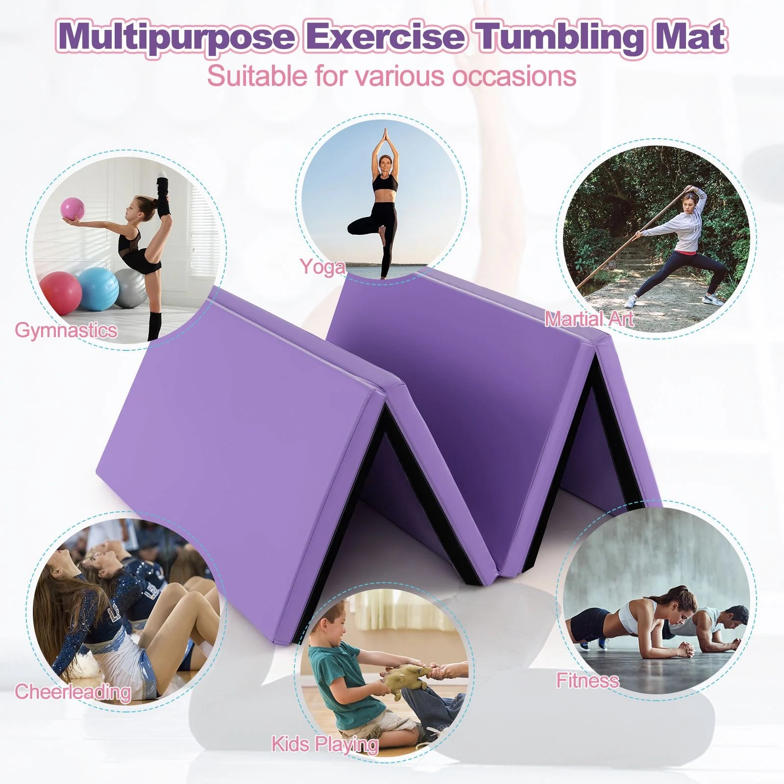 Folding Gymnastics Mat with Carry Handles Hook and Loop Fasteners