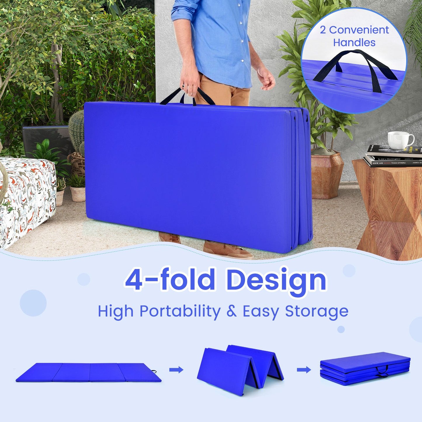 Folding Gymnastics Mat with Carry Handles Hook and Loop Fasteners