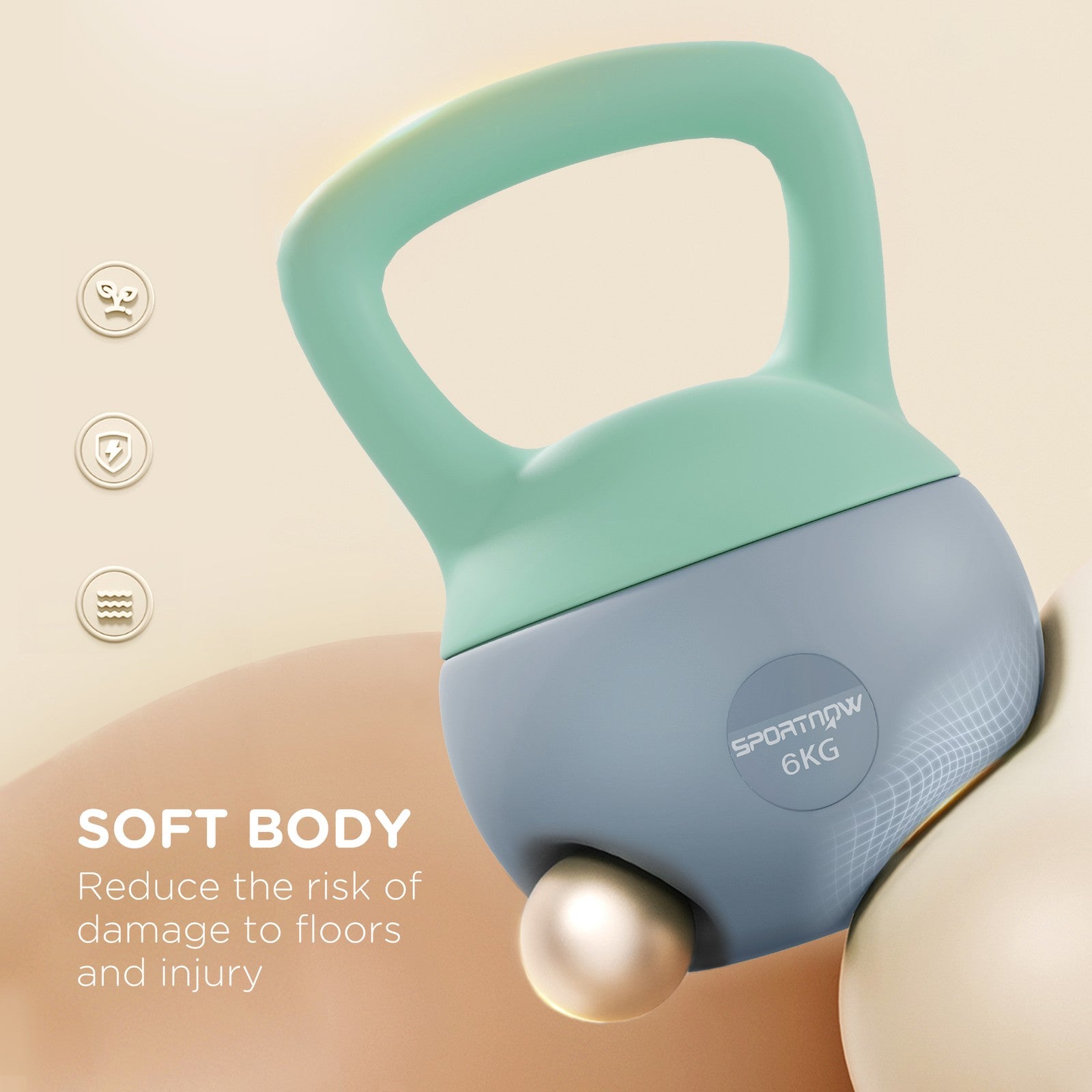 SPORTNOW 6KG Kettlebell with Soft Body and Non-Slip Handle, Grey and Green