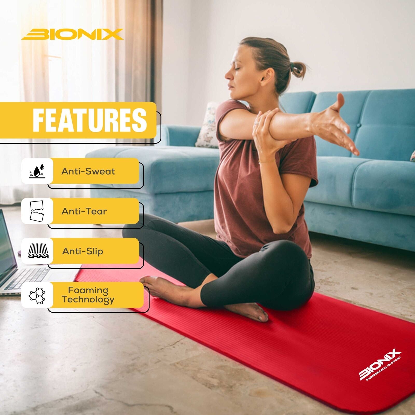 Yoga Mat Thick 10Mm Non Slip Gym Exercise Fitness Pilates Carry Strap NBR 183X62