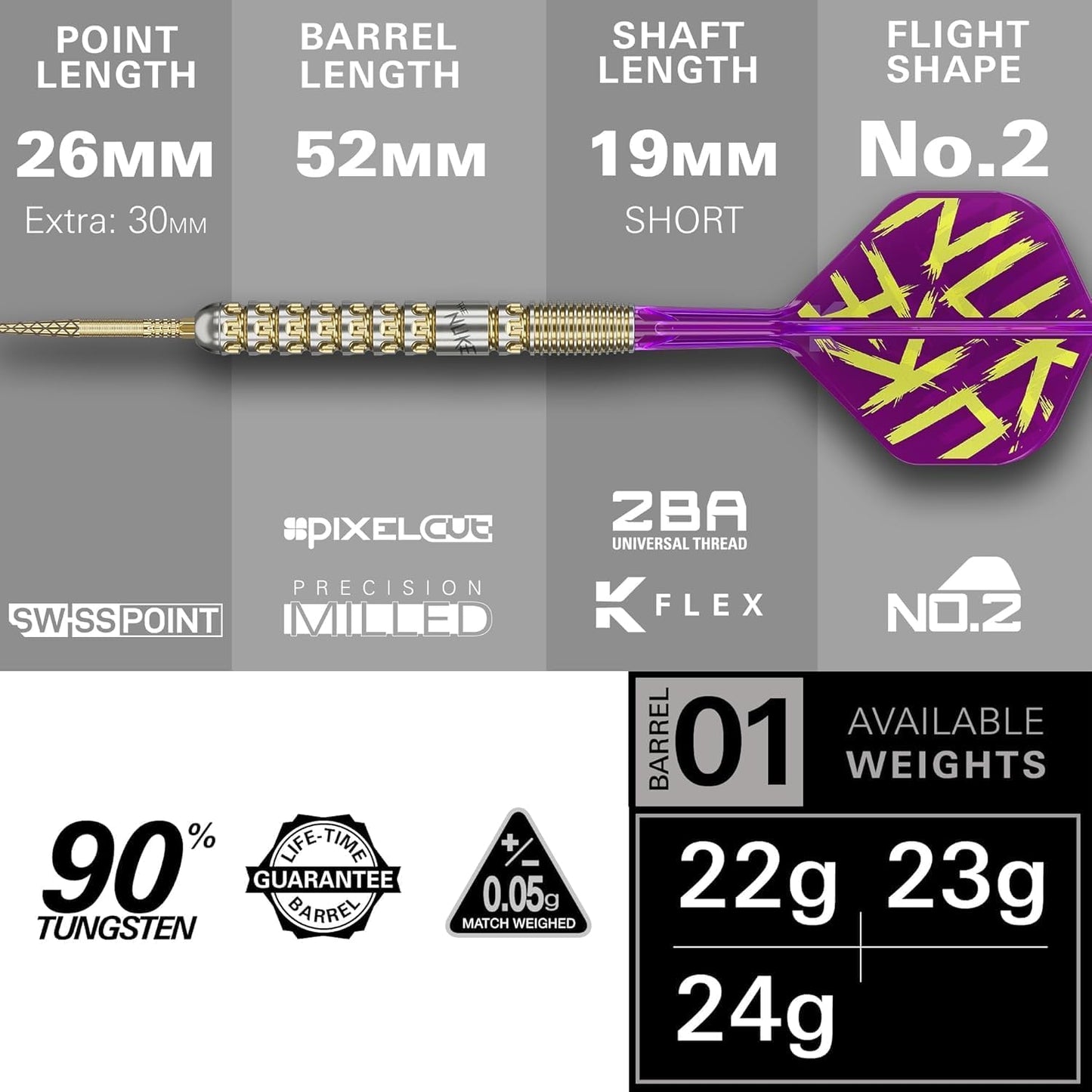Luke Littler Gen 1 Prodigy Steel Tip Swiss Point Darts, 90% Tungsten Darts, 22G/23G/24G | Generation 1 Gold Steel Tip Darts, G1 Player Edition Swiss Points Dart Sets, Flights and Shafts