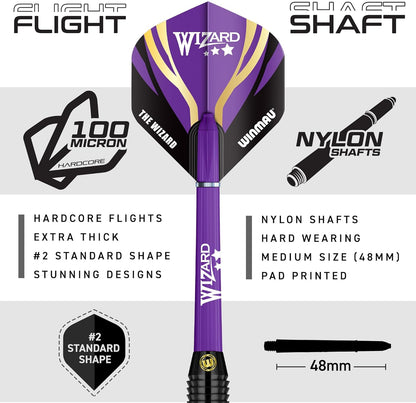 Darts Michael 'Mvg' Van Gerwen Vs Simon 'The Wizard' Whitlock | Twin Set | 22G Steeltip Brass Darts with Flights and Shafts (Stems)