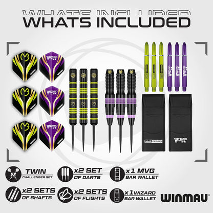 Darts Michael 'Mvg' Van Gerwen Vs Simon 'The Wizard' Whitlock | Twin Set | 22G Steeltip Brass Darts with Flights and Shafts (Stems)