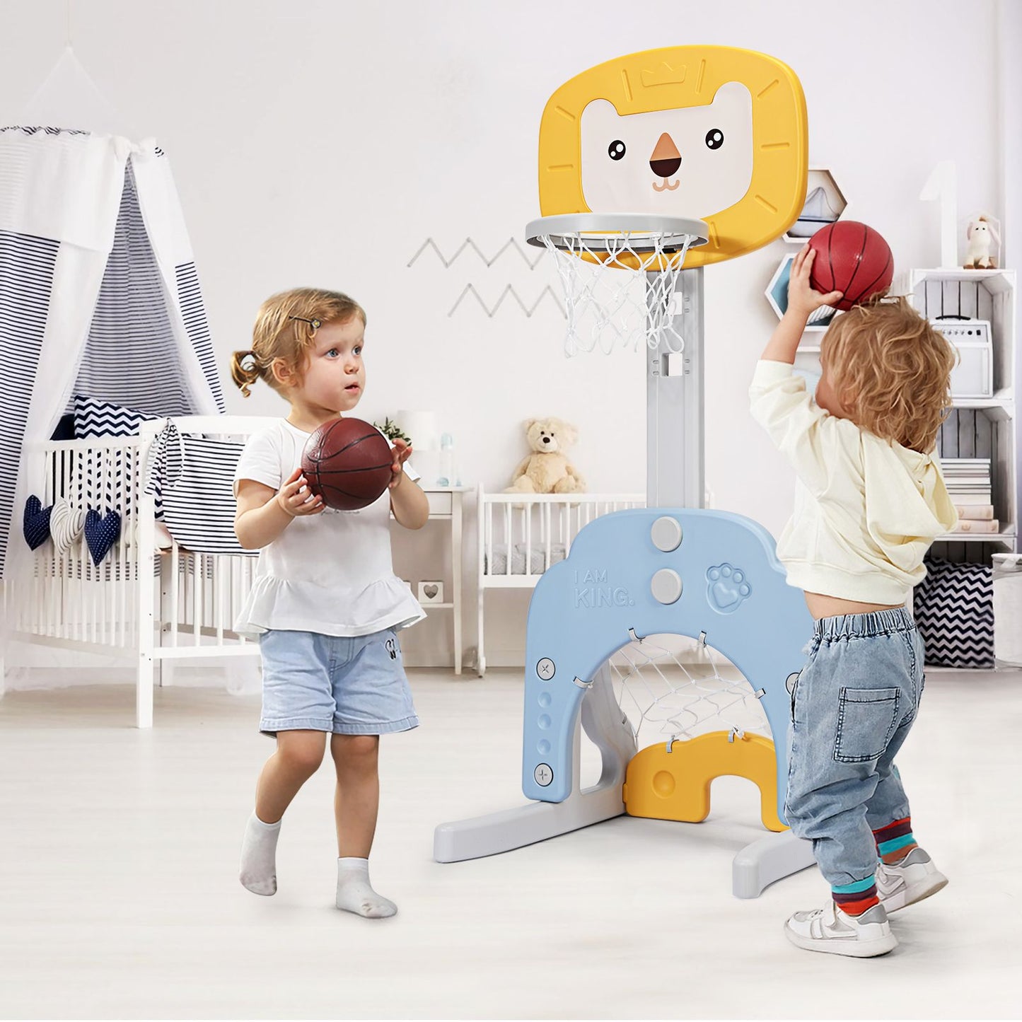3-In-1 Basketball Hoop Set Stand with 5 Adjustable Height Levels